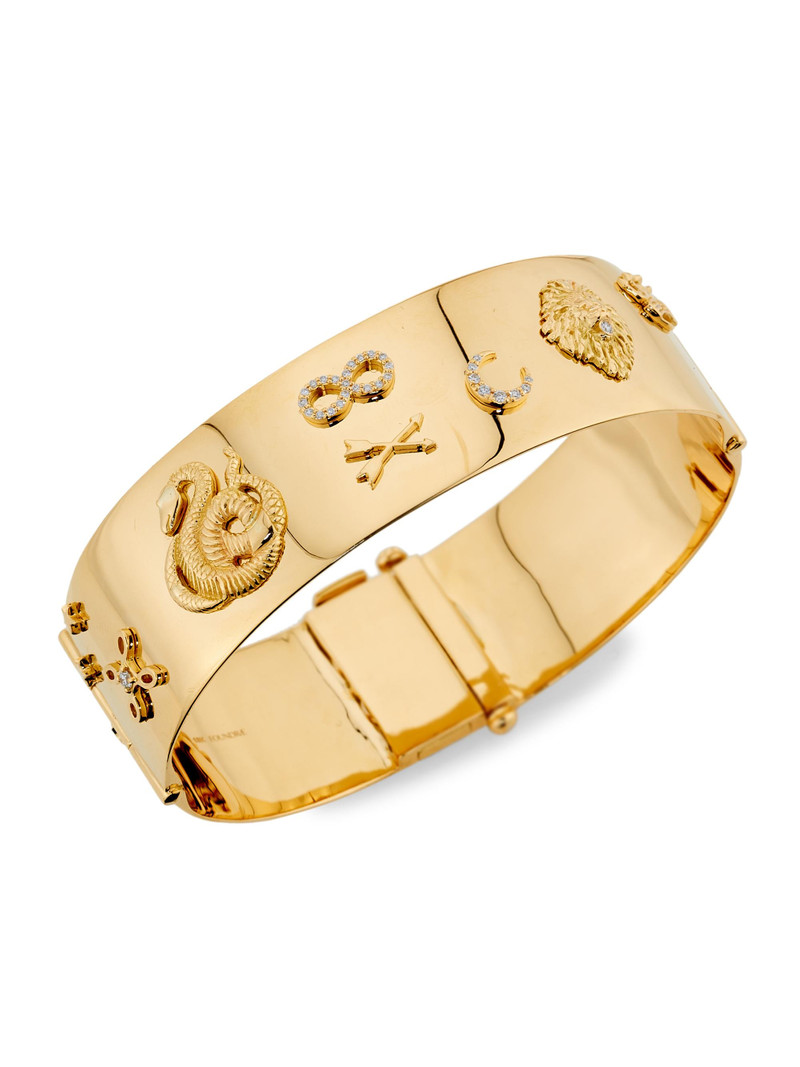 Women's Symbols Wide Triptych 18K Yellow Gold & 0.44 TCW Diamond Bangle - Gold 1