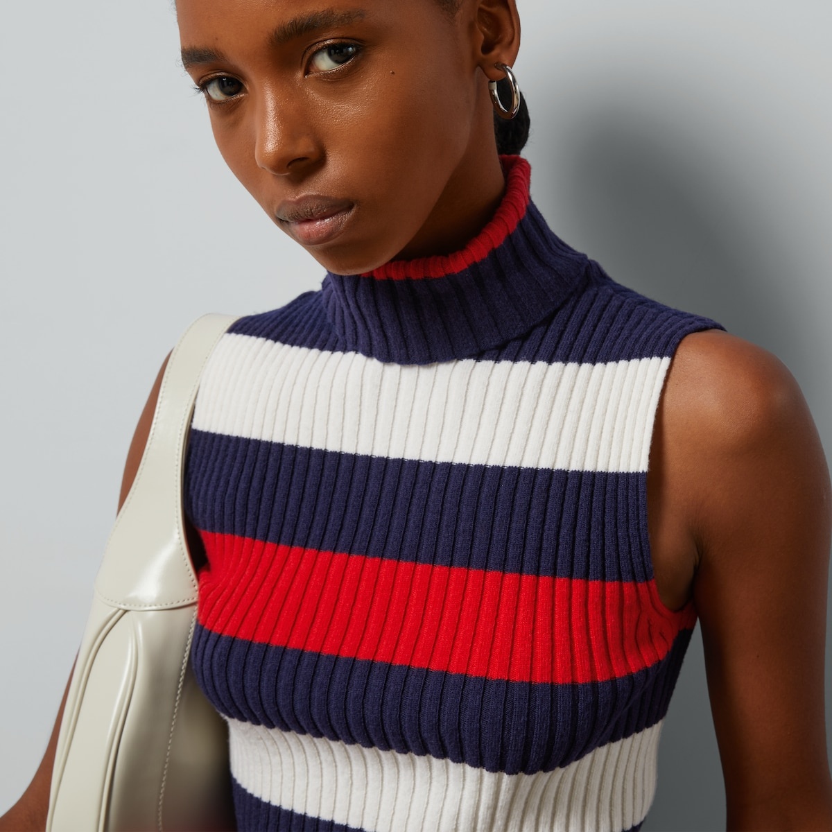 Striped rib stitch wool turtleneck top - 3