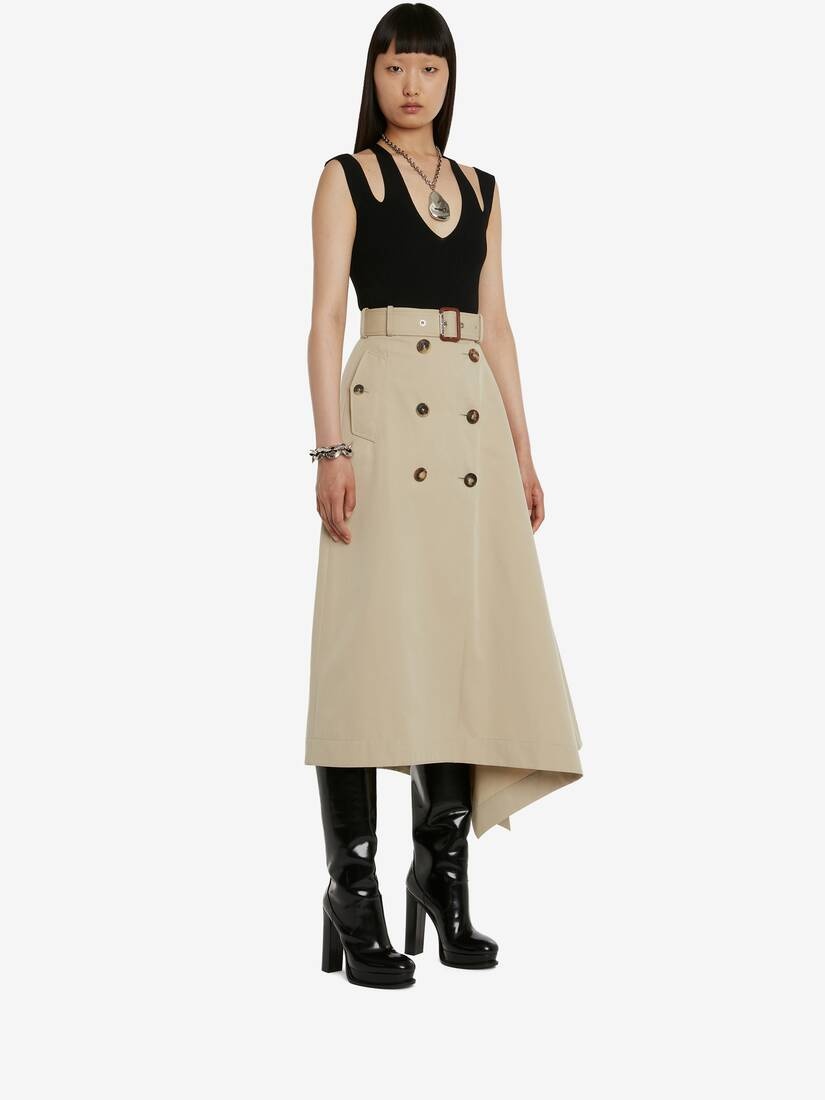 Women's Asymmetric Drape Trench Skirt in Beige - 3
