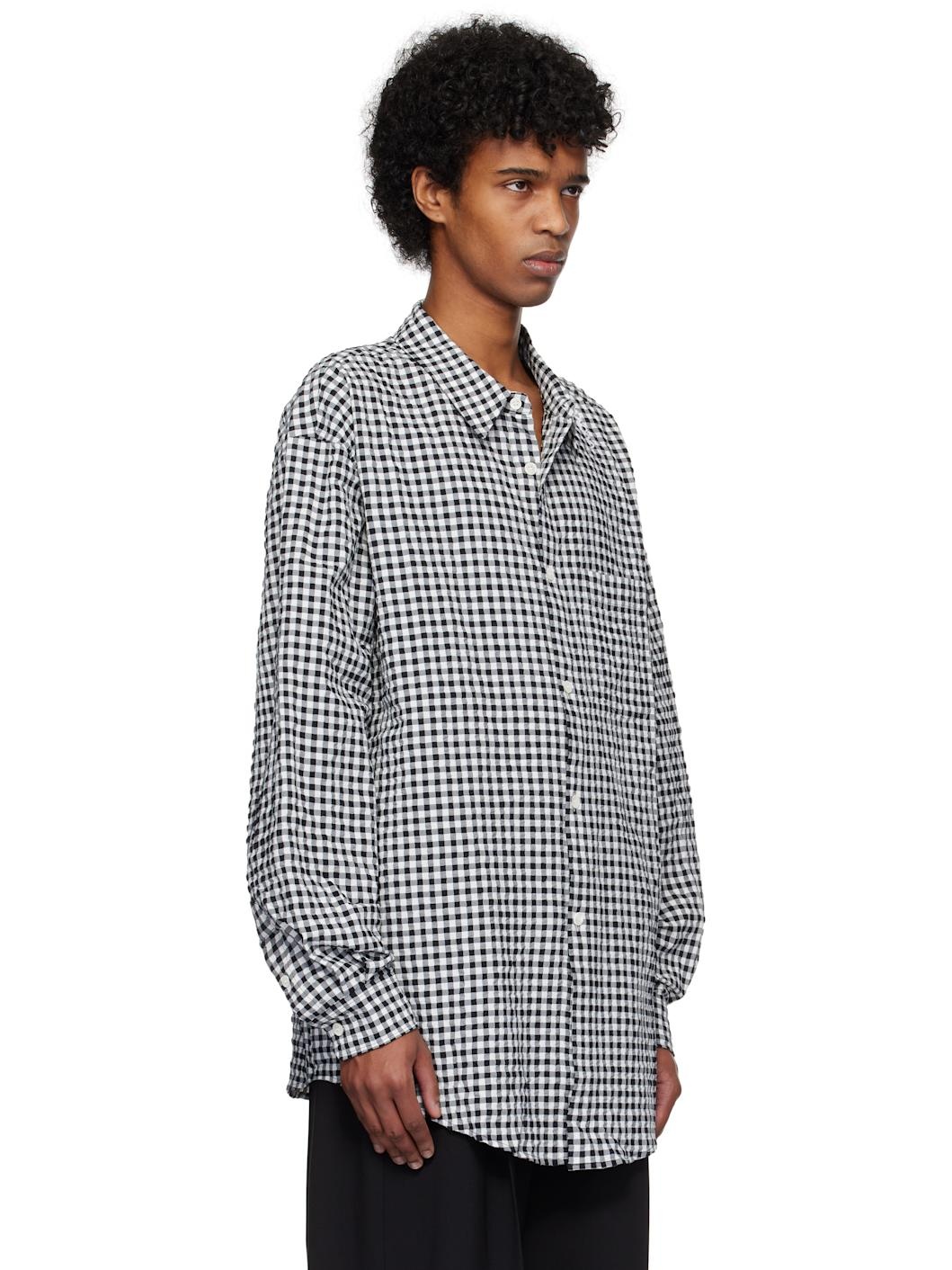 Black & White Gingham Seersucker Long Sleeve Shirt - 2