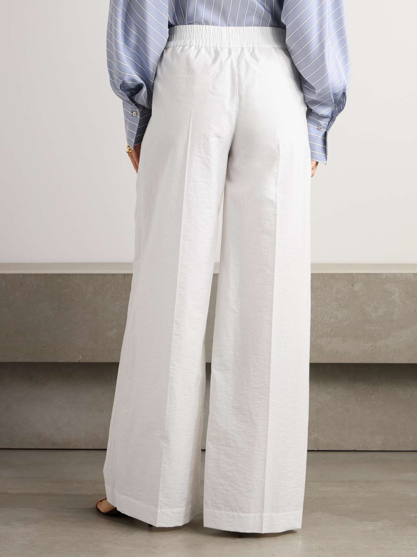Pleated cotton-blend twill wide-leg pants White - 3