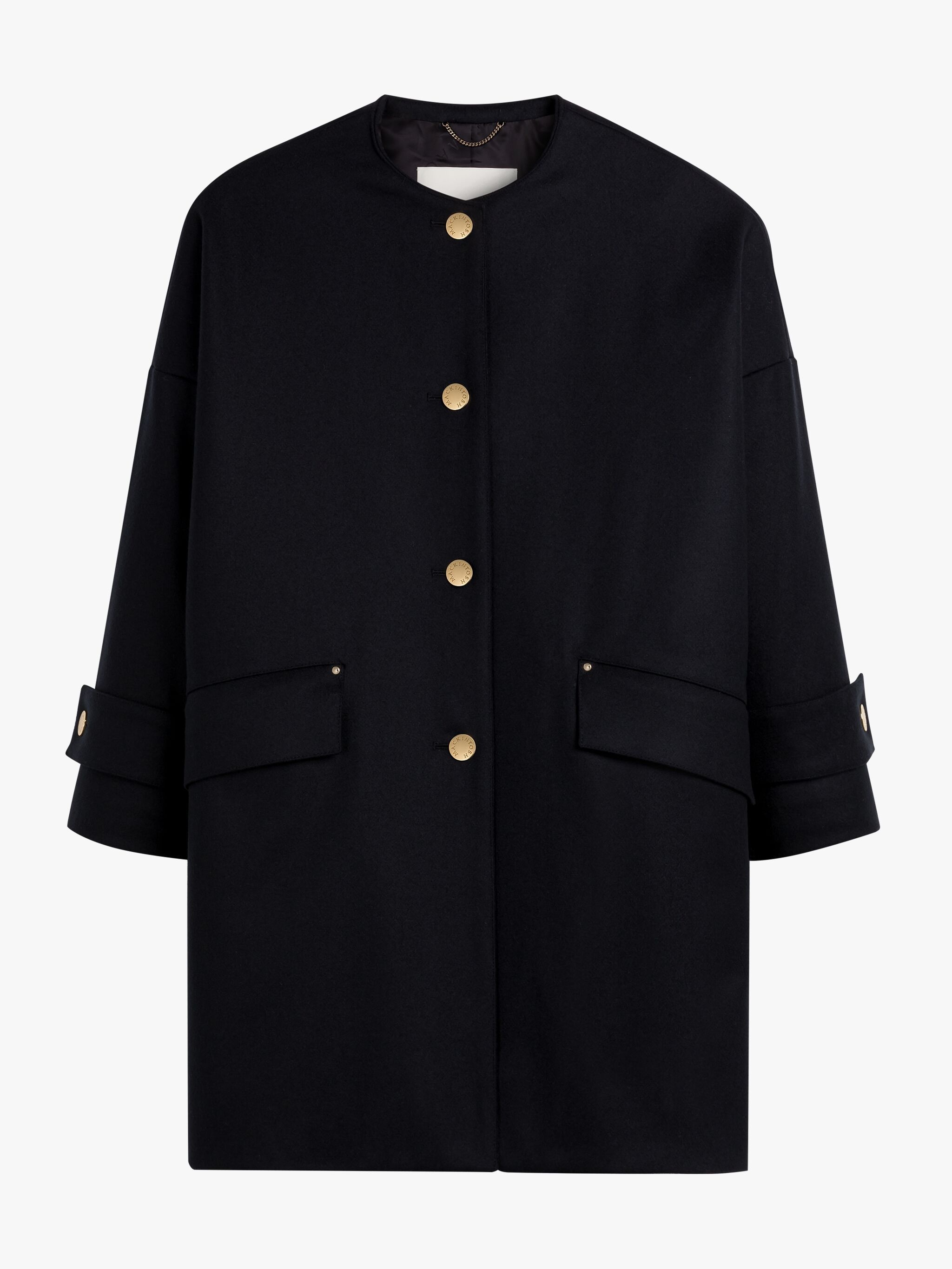 HUMBIE NAVY WOOL COLLARLESS COAT - 1