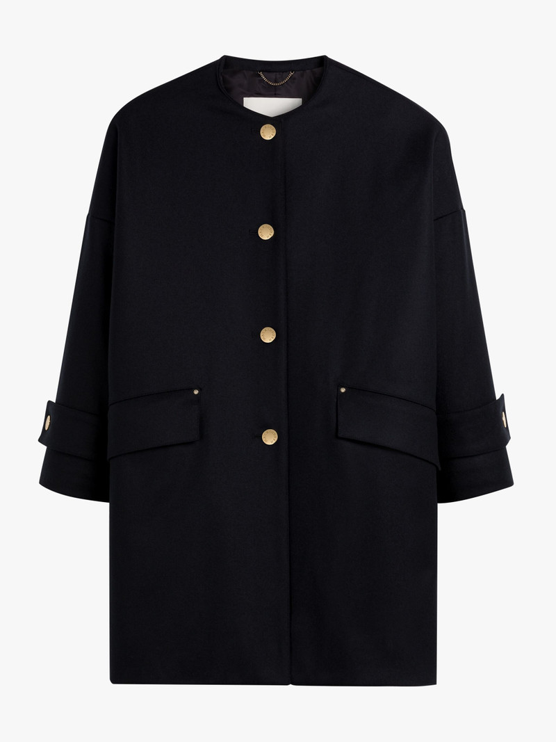 HUMBIE NAVY WOOL COLLARLESS COAT 1