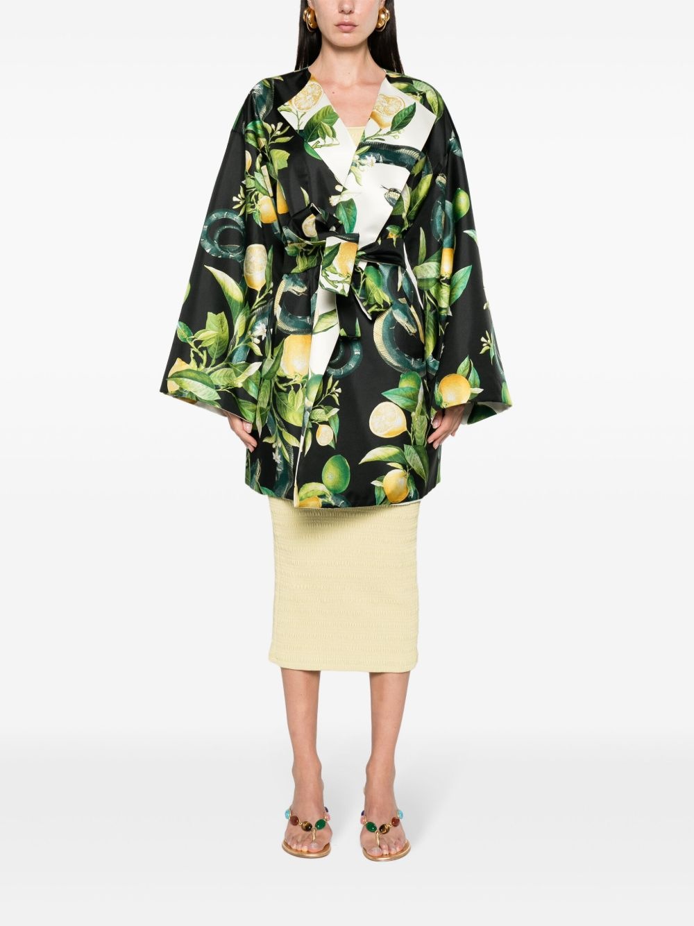Lemon-print silk coat - 6