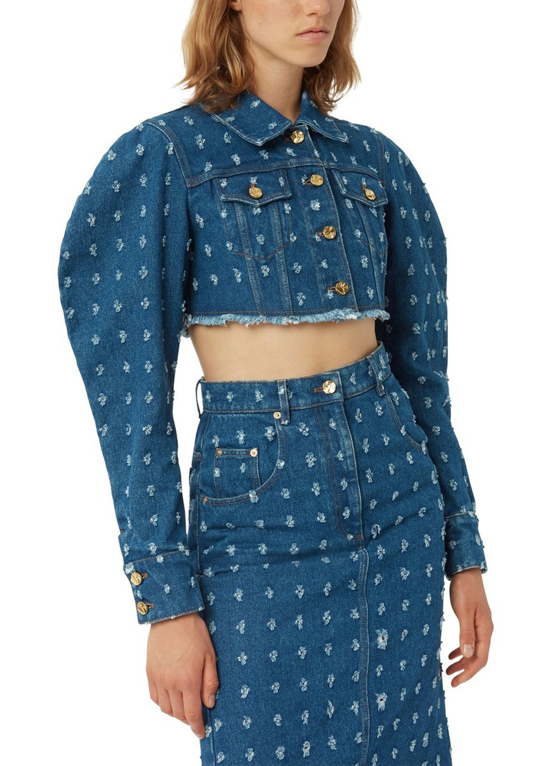 Cropped distressed denim jacket 3