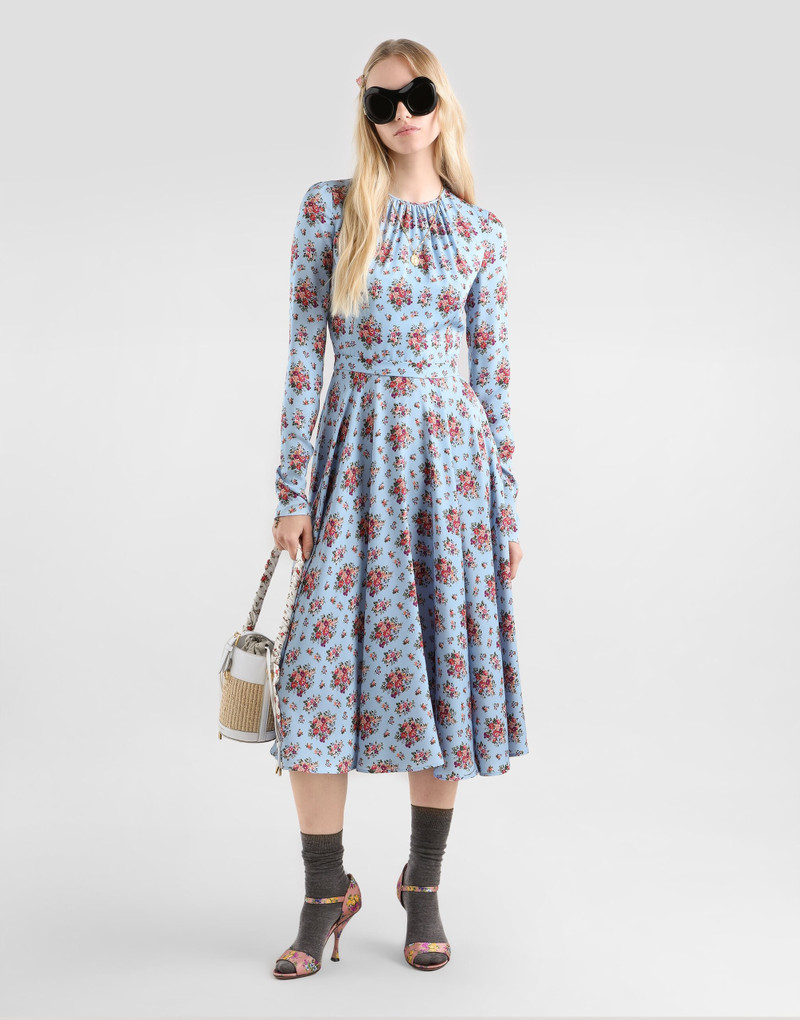 Dolce & Gabbana Small flower bouquets-print long charmeuse dress outlook