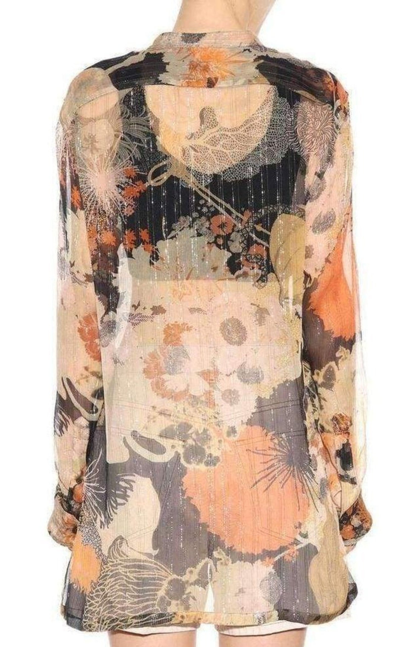 Floral Print Silk Chiffon Shirt - 3
