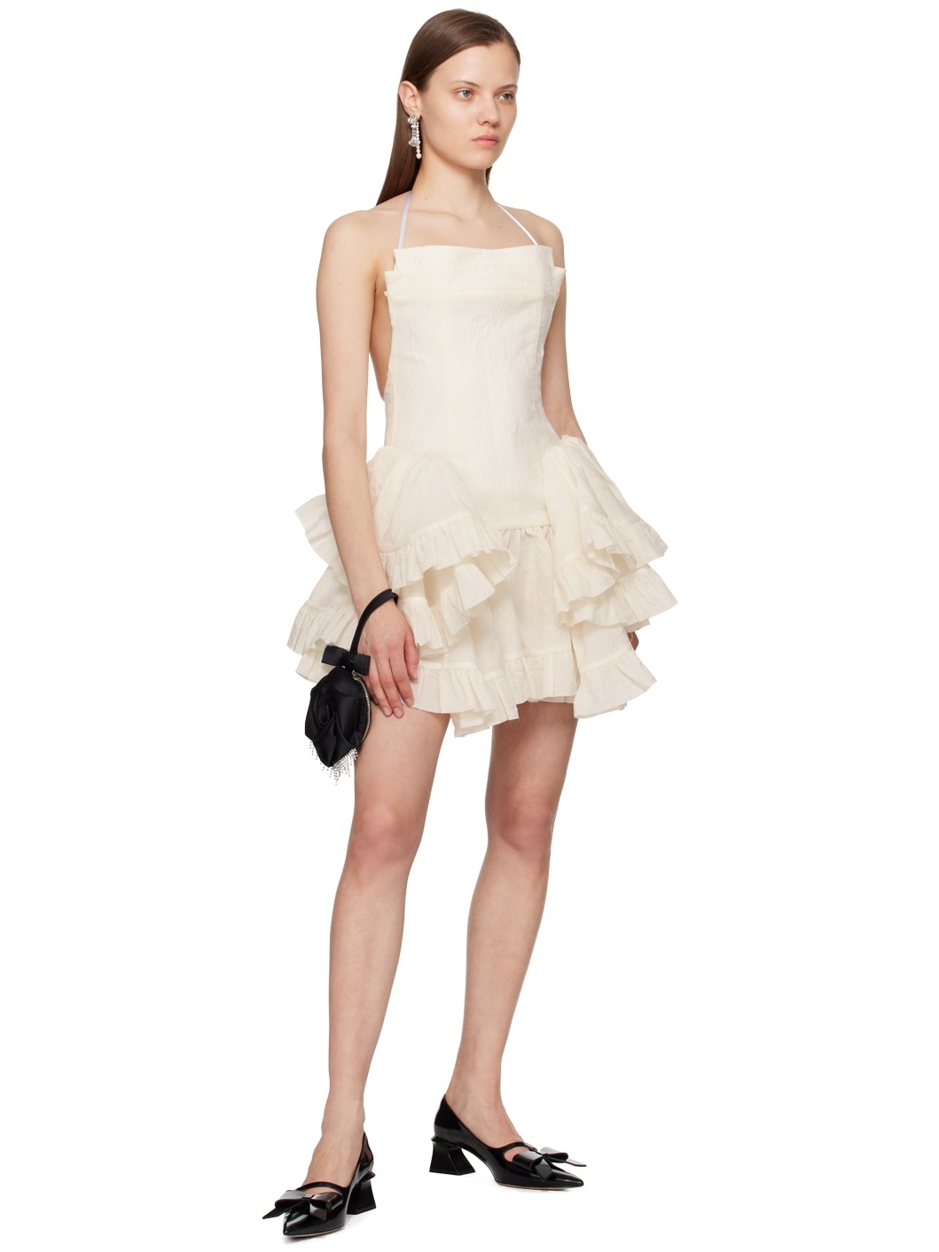 White Ruffled Minidress - 4