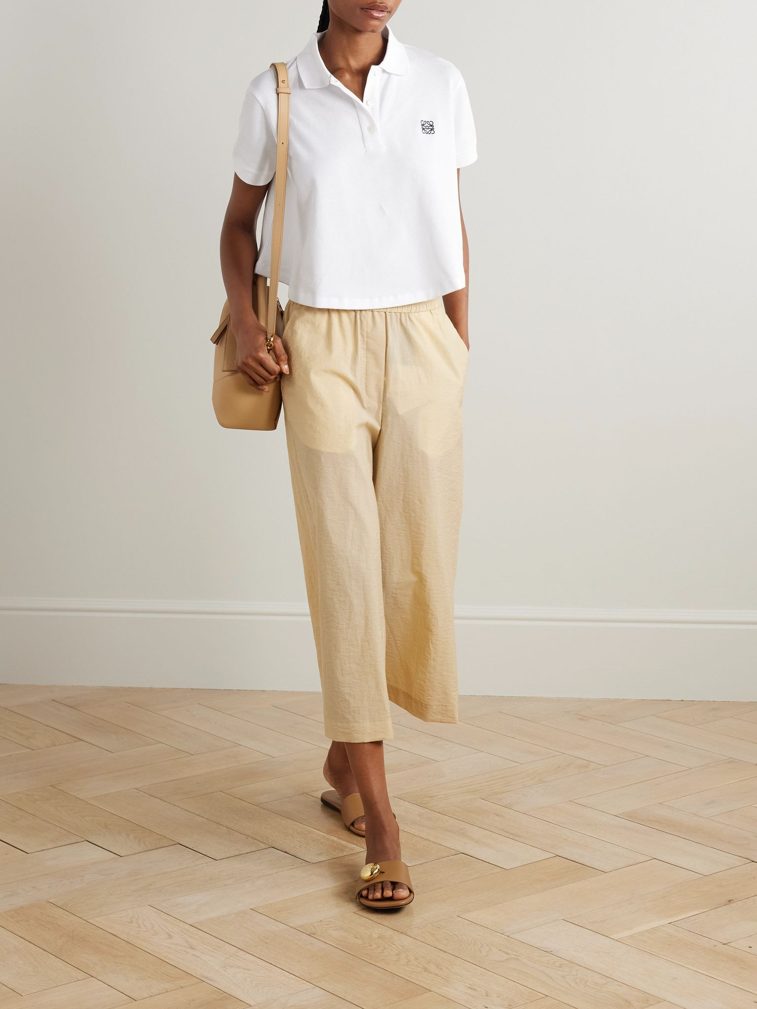Cropped embroidered cotton-piqué polo shirt White - 2
