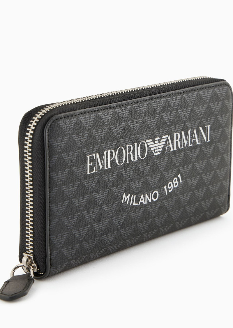 Zip-around wallet with all-over eagle and Milano 1981 logo print 4