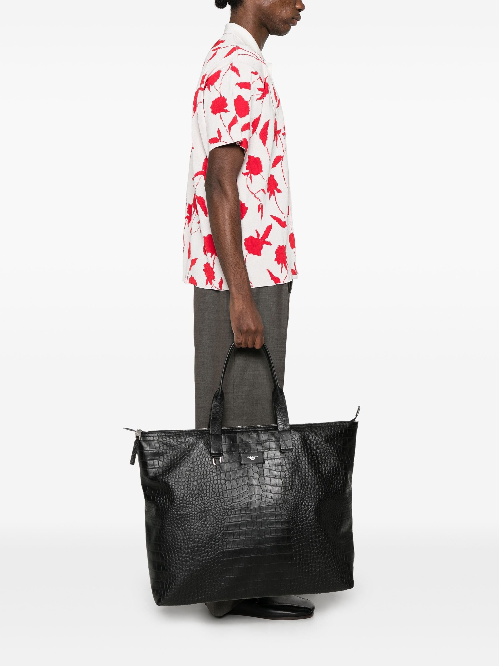 Crocodile-embossed Leather Tote Bag - 4