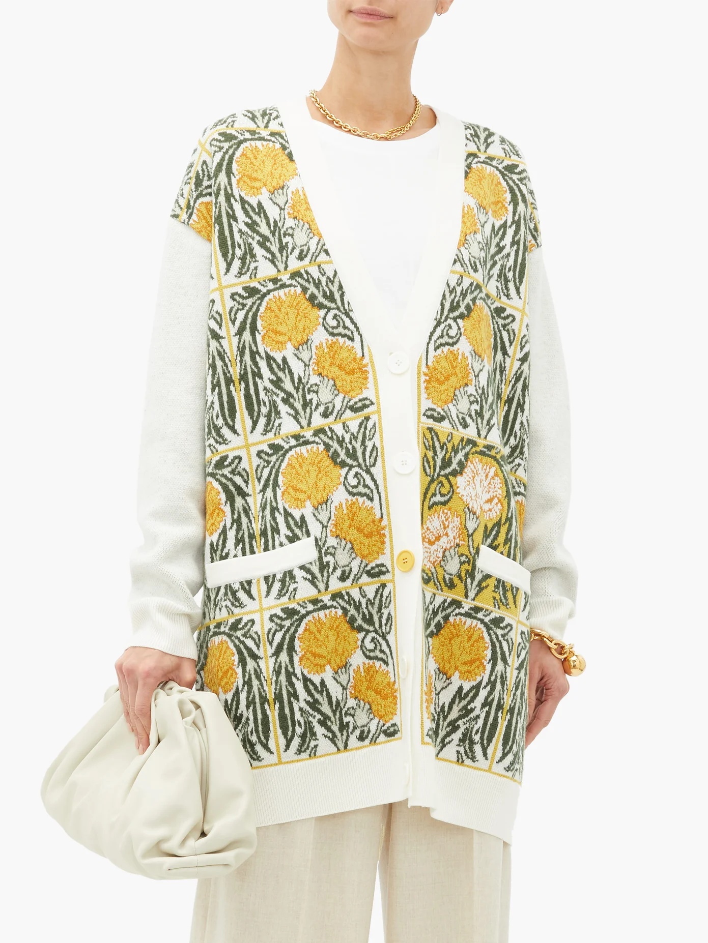 Flower-jacquard wool-blend cardigan - 8