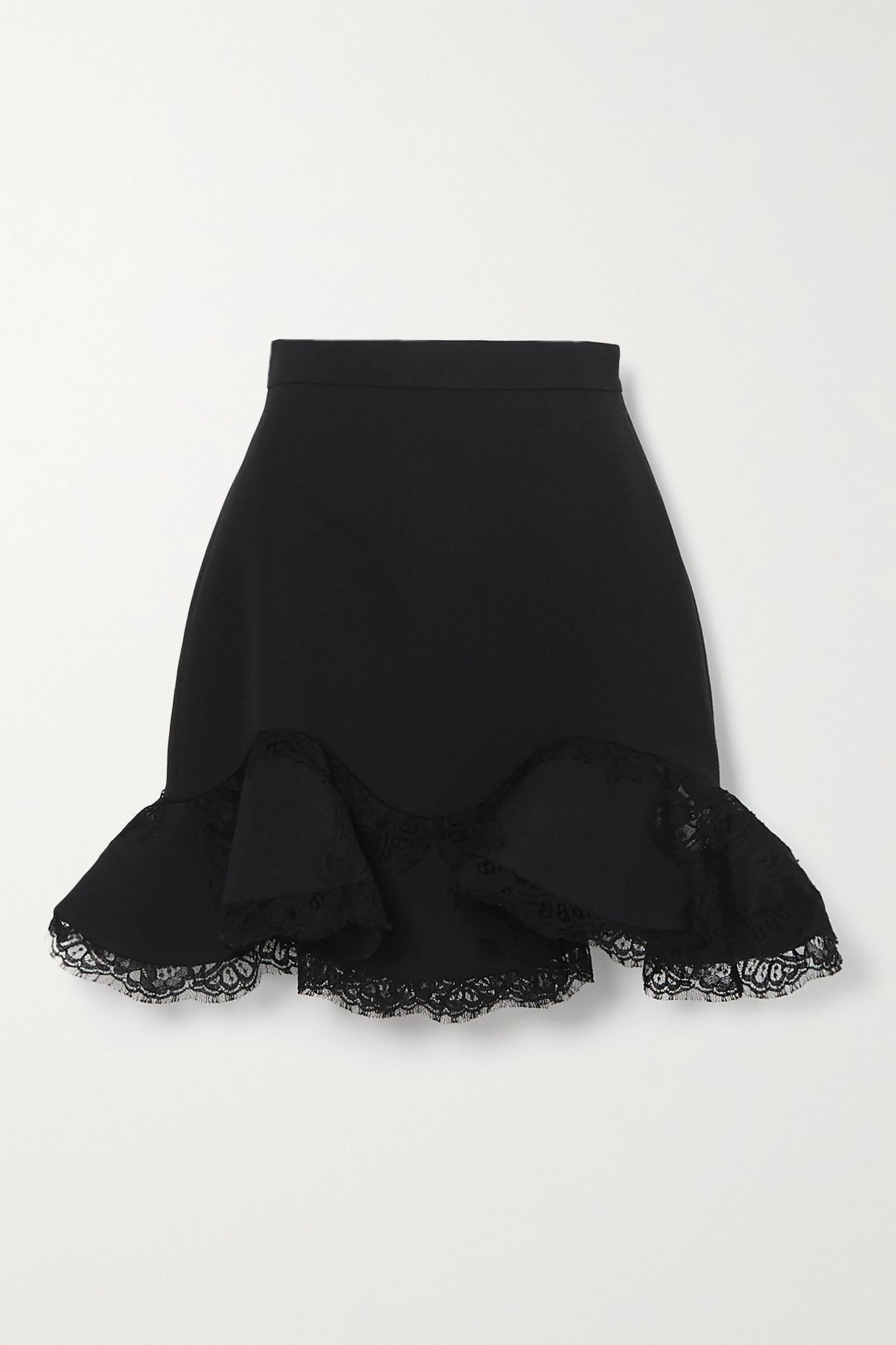 Ruffled lace-trimmed wool-blend mini skirt - 1