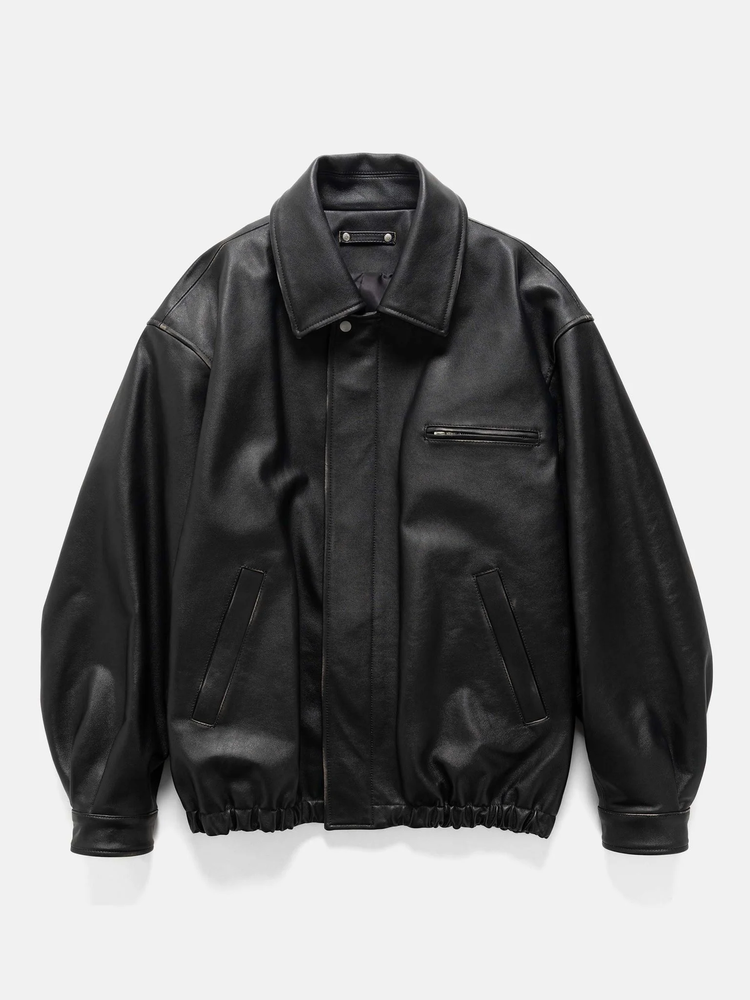 Cow Leather Vintage Zip Jacket Black - 1