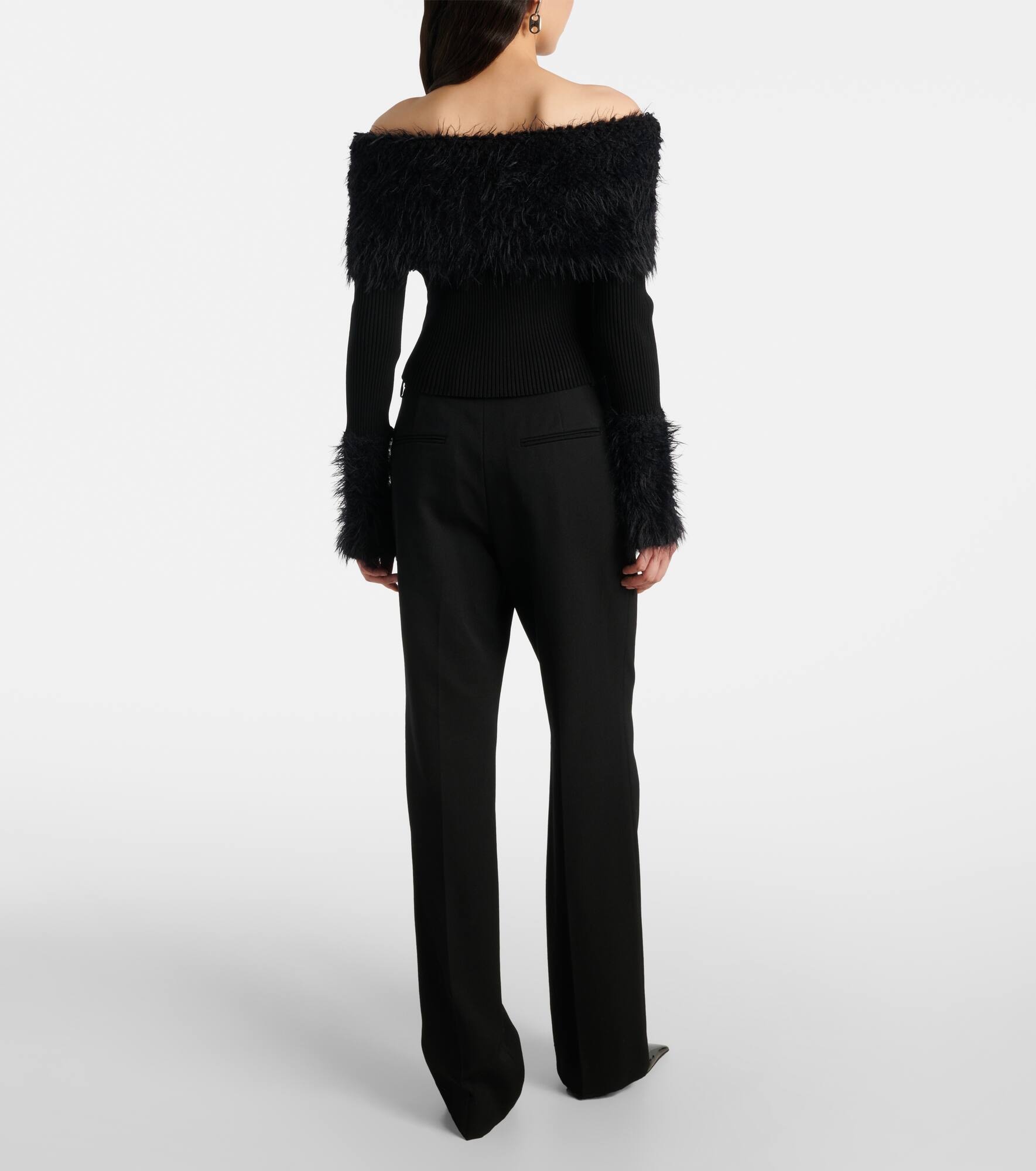Ribbed-knit faux fur-trimmed top - 3