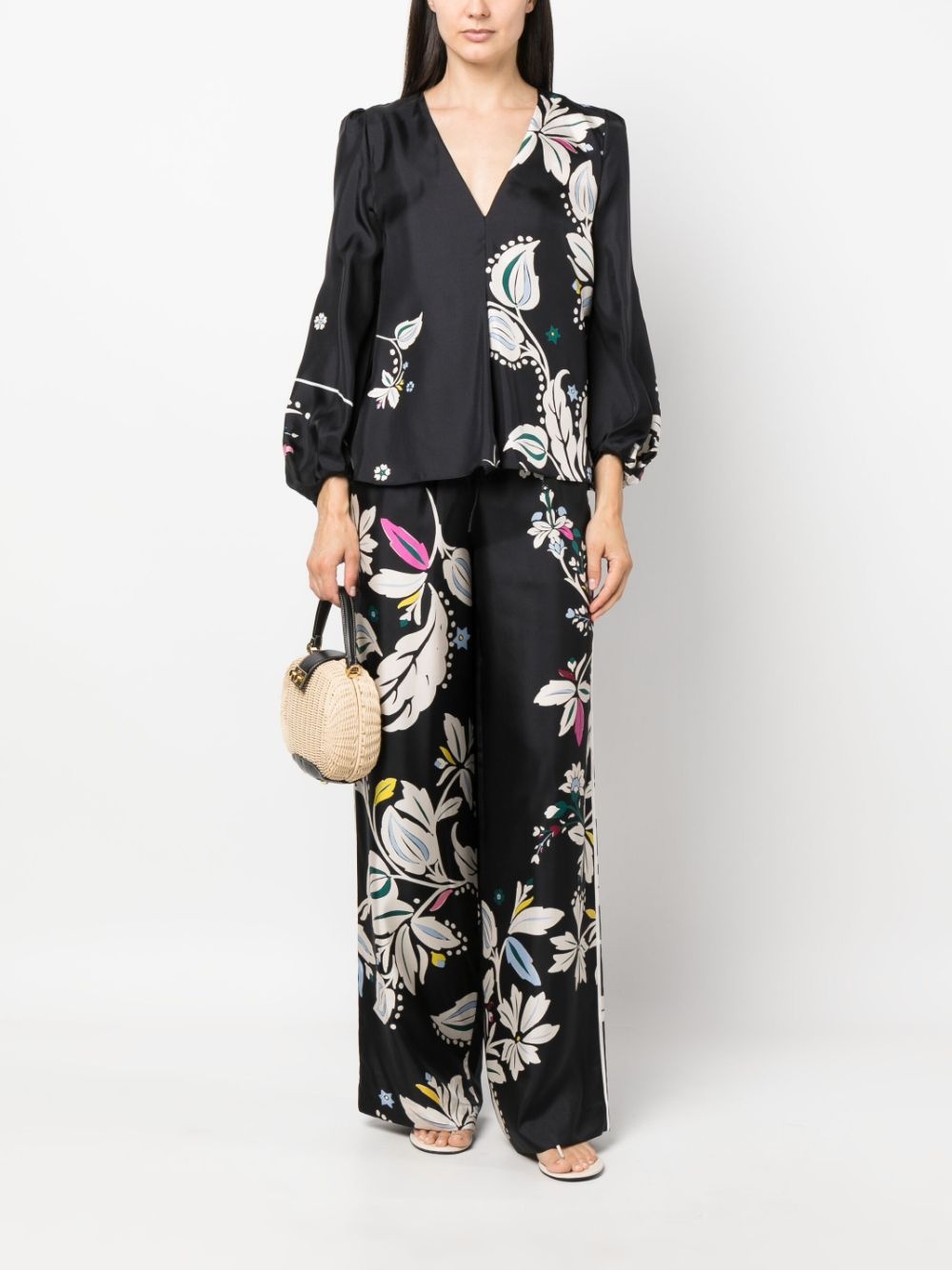 floral-print silk drawstring trousers - 2