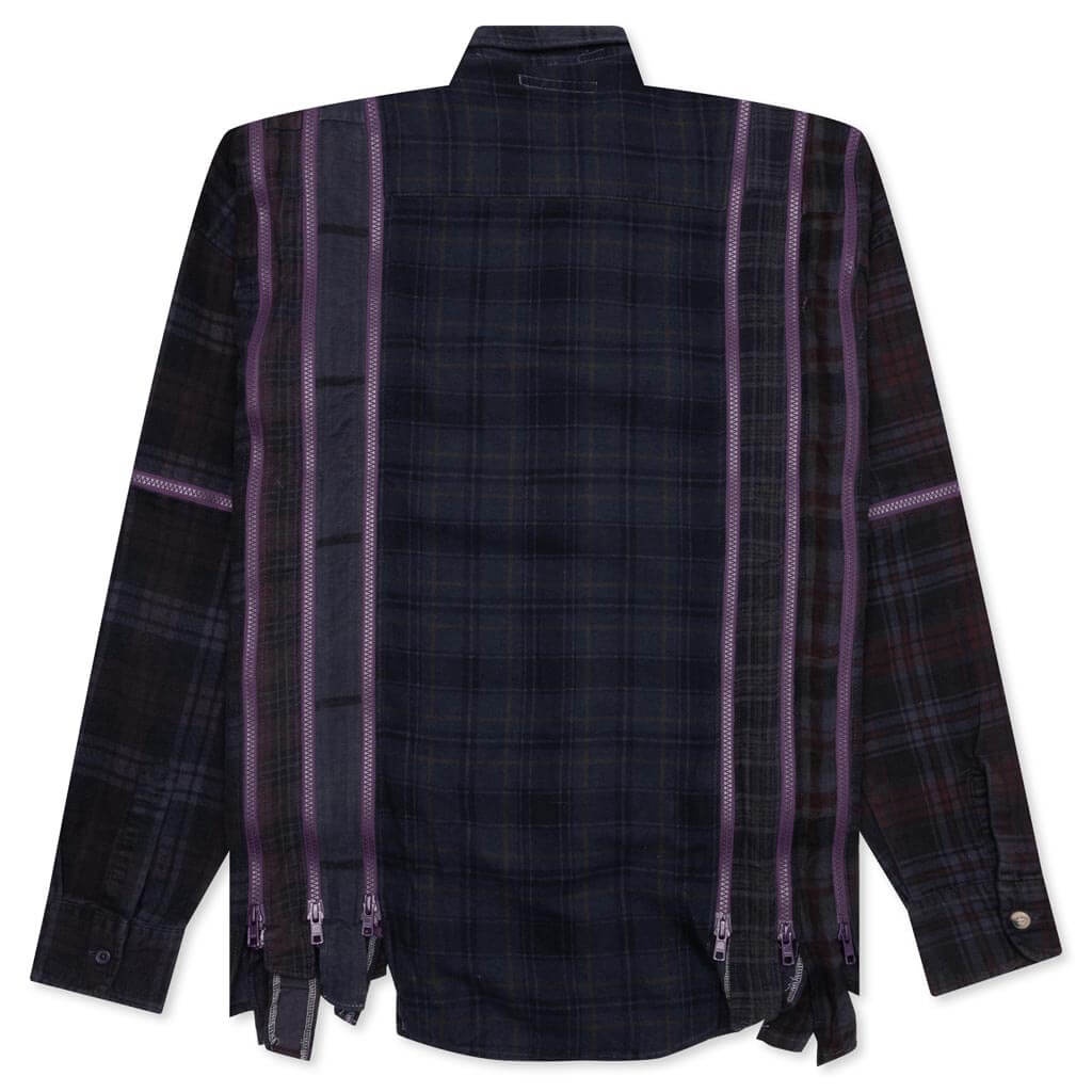 FLANNEL SHIRT 7 CUTS ZIPPED WIDE SHIRT OVER DYE - PURPLE - 2