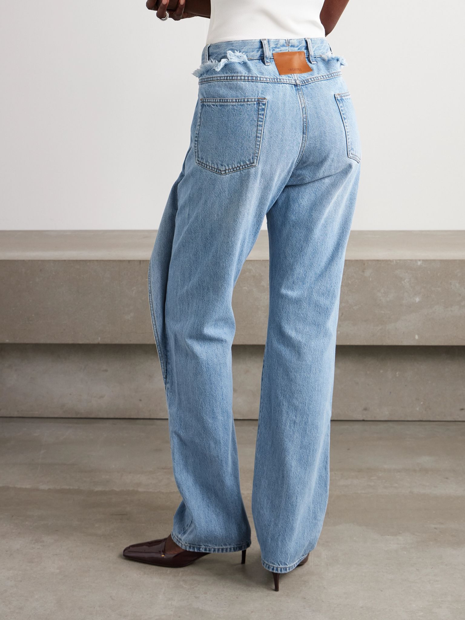 Wrap-effect frayed mid-rise straight-leg jeans Mid denim - 4