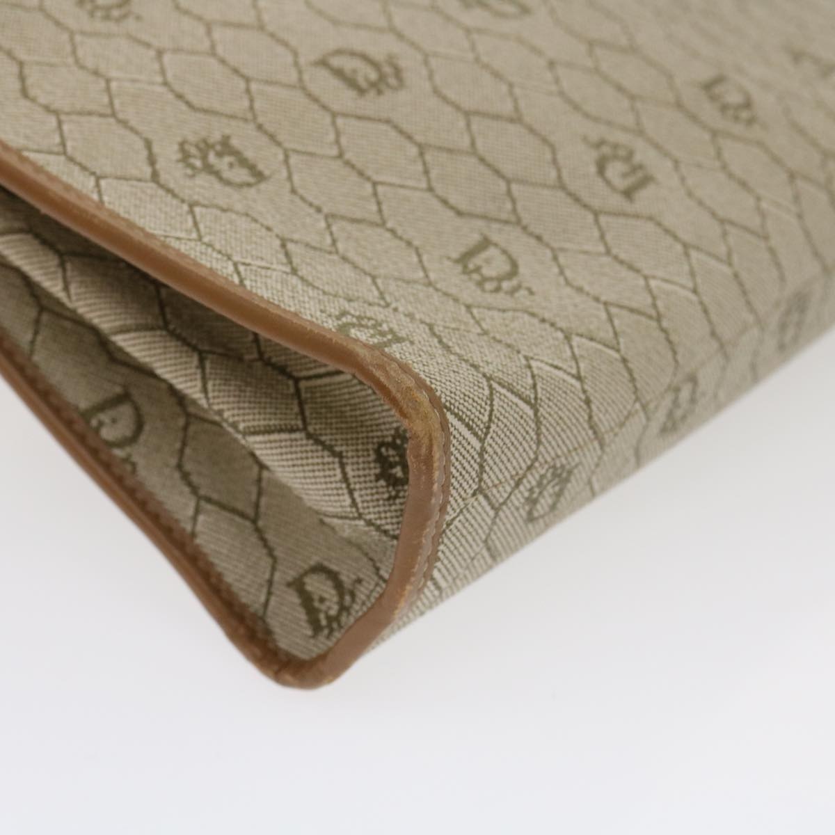 DIOR Honeycomb Canvas Hand Bag Leather Beige - 16