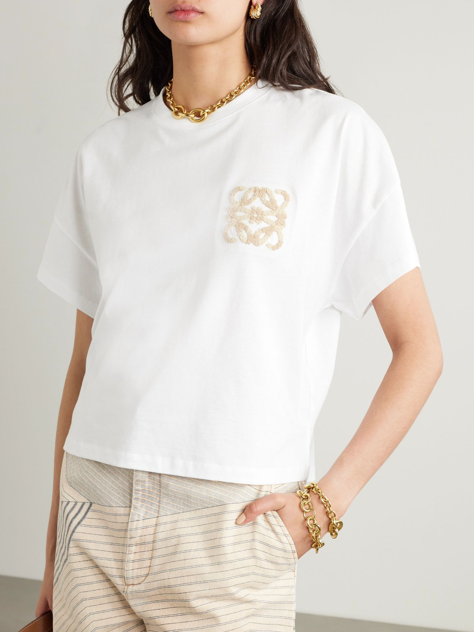 + Paula's Ibiza bouclé-appliquéd cotton-jersey T-shirt White - 3