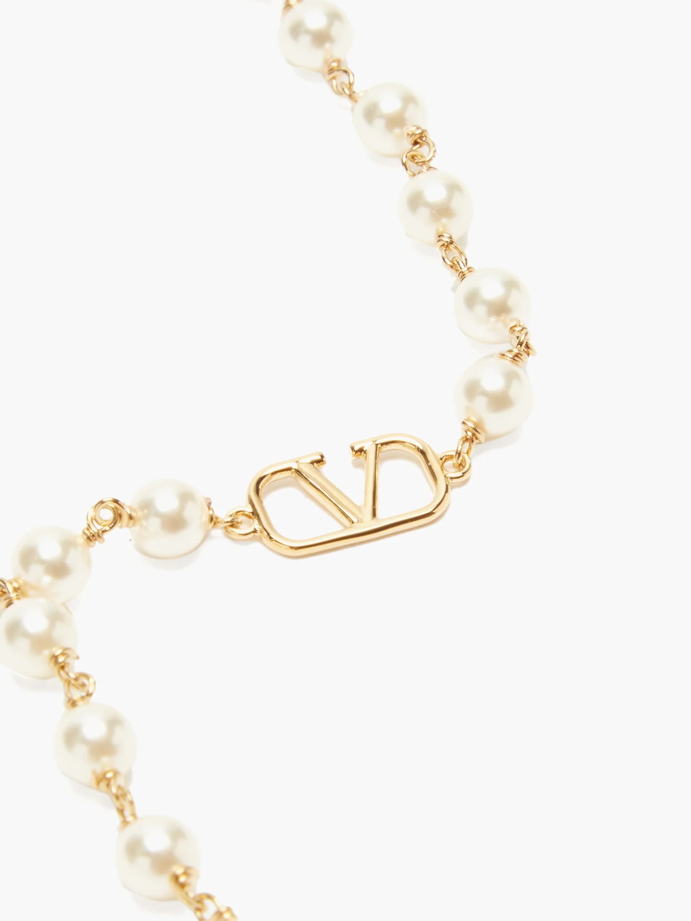 V-logo faux-pearl bracelet - 4