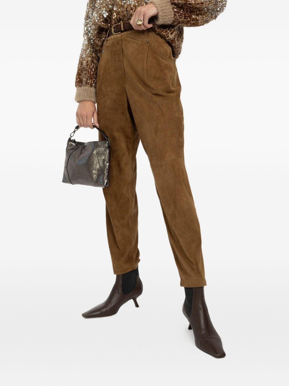 pull-on suede trousers - 4