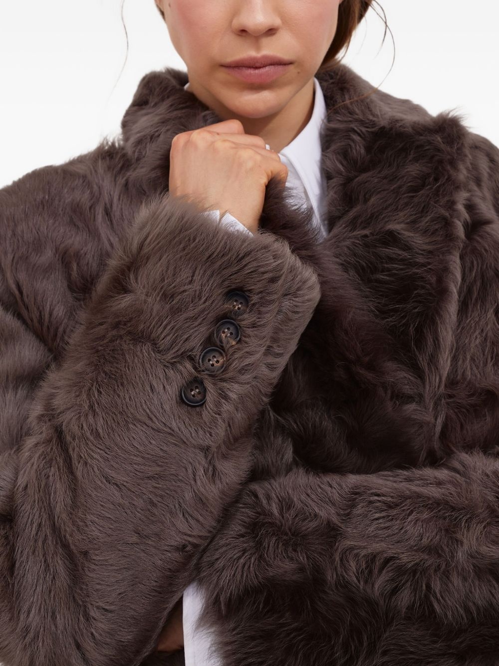 double-breasted lamb fur coat - 4