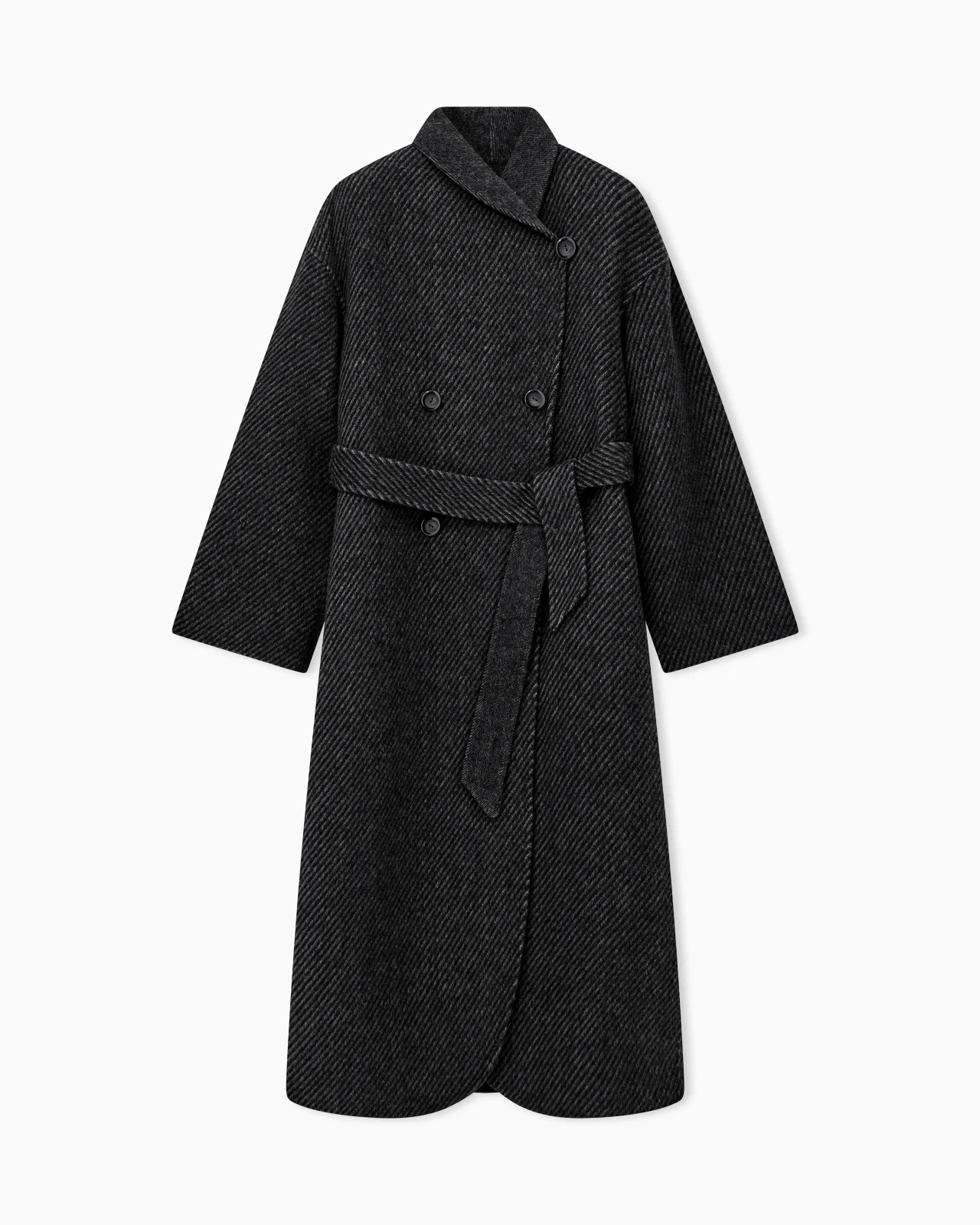 BELTED DOUBLE-BREASTED COAT IN VIRGIN WOOL DOUBLE JACQUARD - 1