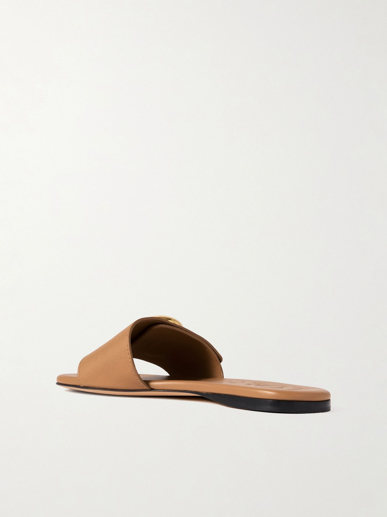 Pebble embellished leather slides Tan - 3