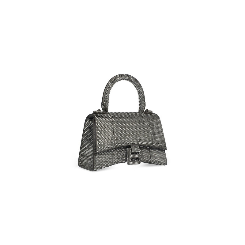 BALENCIAGA Women's Hourglass Xs Handbag With Rhinestones  in Grey outlook