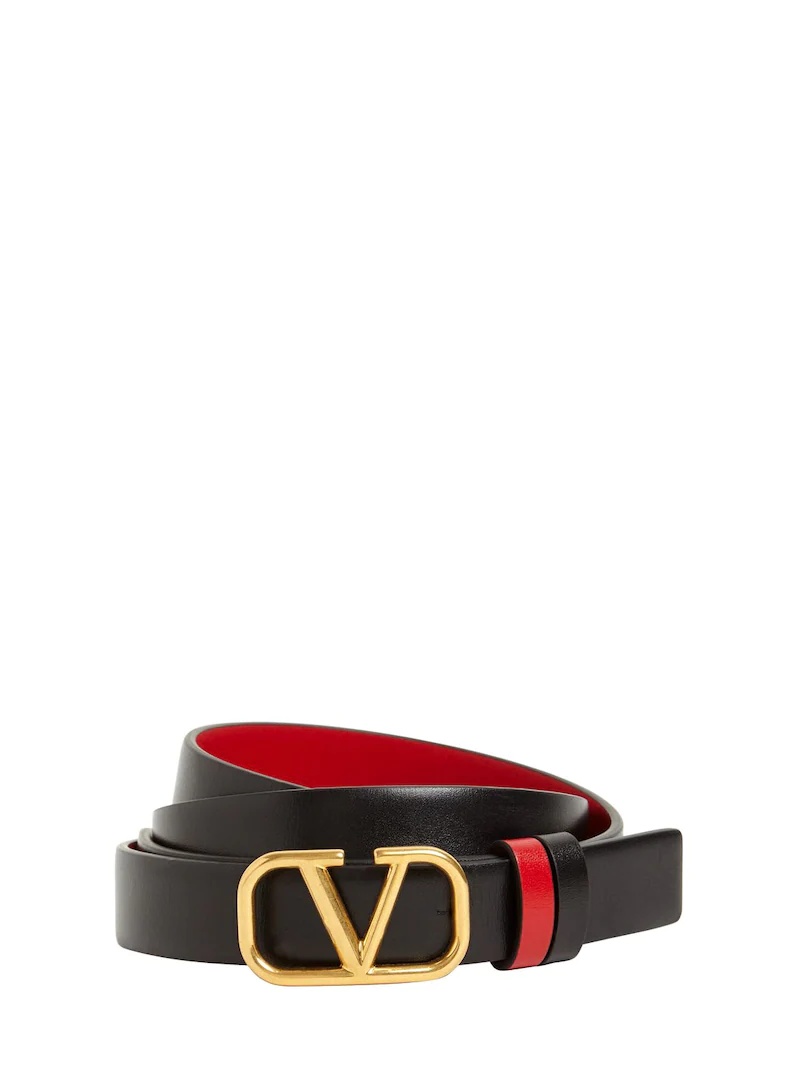 2CM REVERSIBLE V LOGO LEATHER BELT - 1