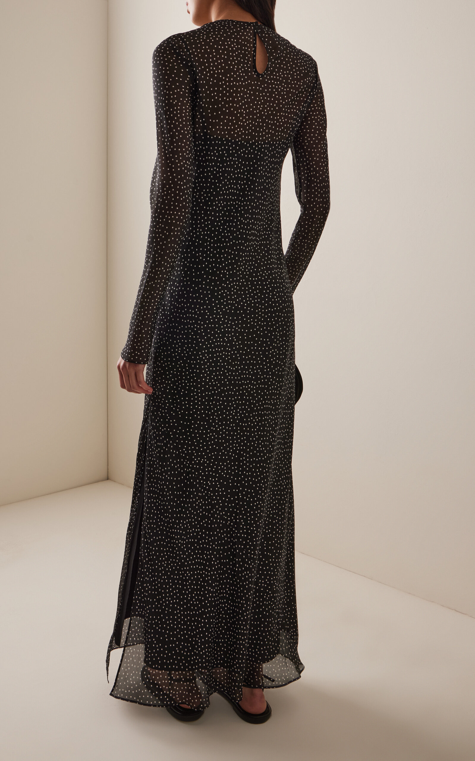 Lisander Polka-Dot Silk Maxi Dress black/white - 4