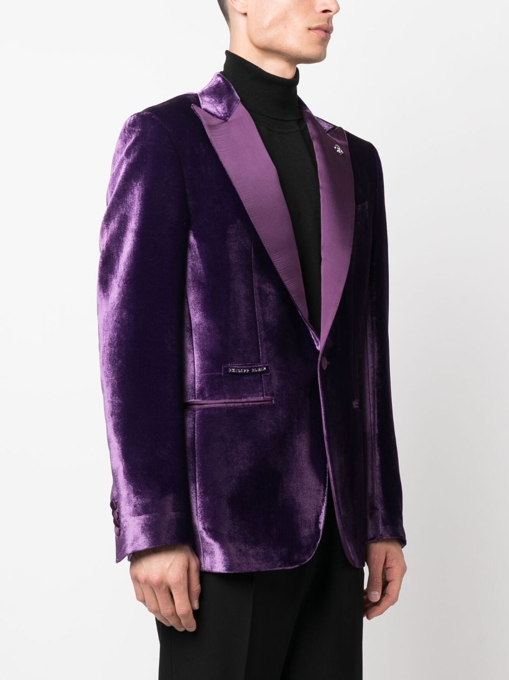 single-breasted velvet blazer - 3