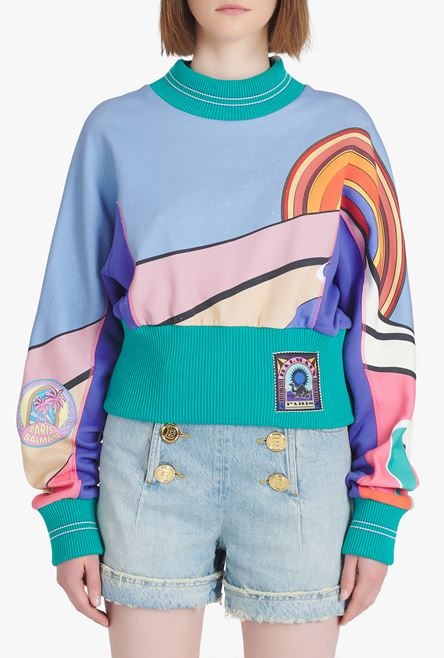 Cropped multicolor cotton sweatshirt - 5