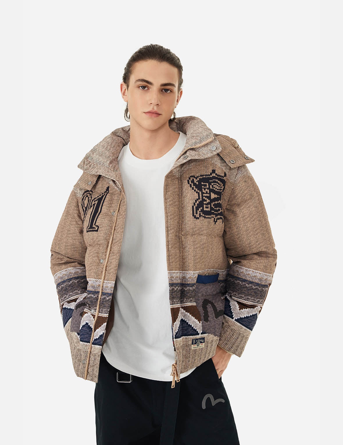 Allover Chimayo Tapestry Knit Print Regular Fit Down Jacket - 6