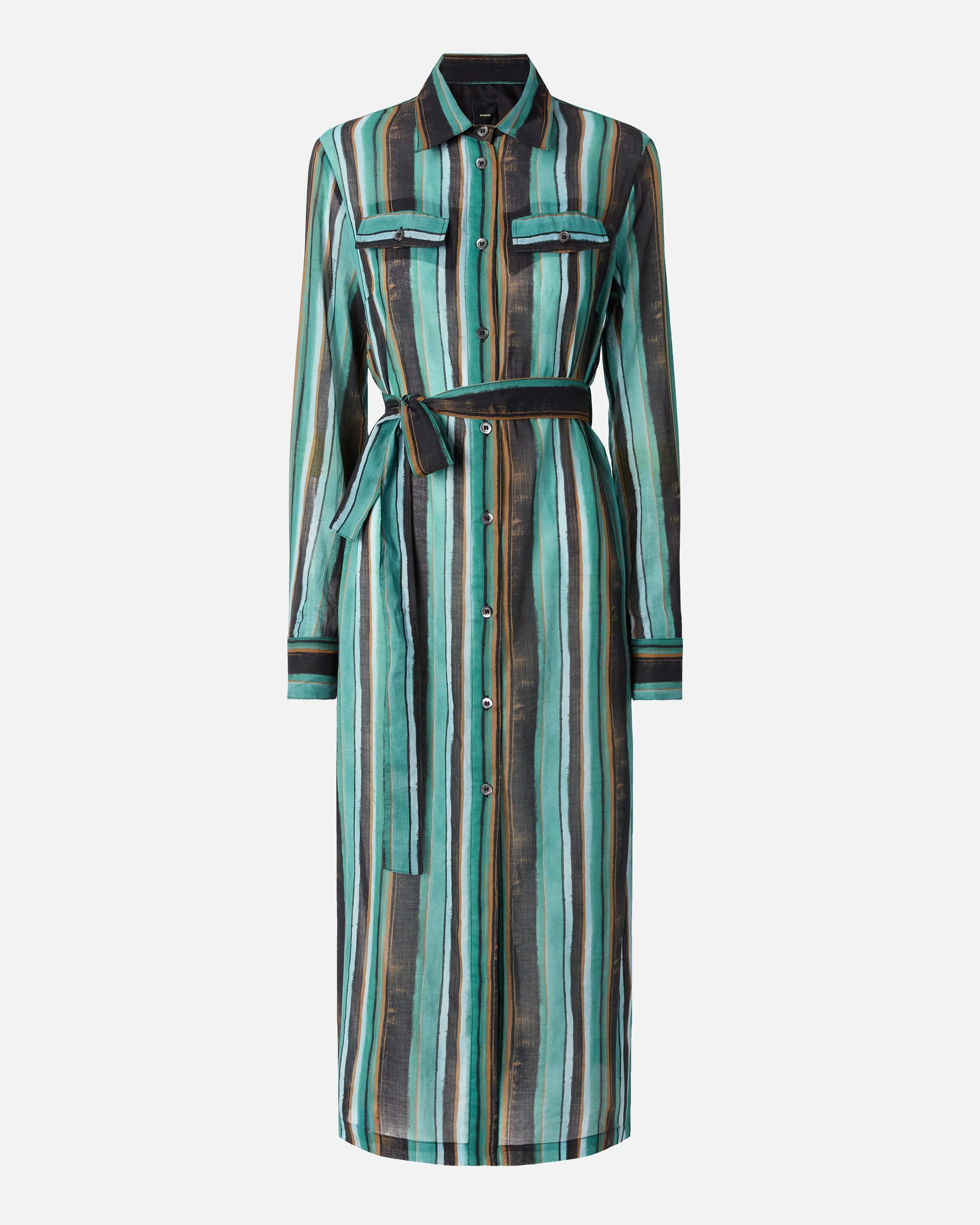 COTTON MIDI SHIRT DRESS WITH BRUSHSTROKE-EFFECT STRIPES - 1
