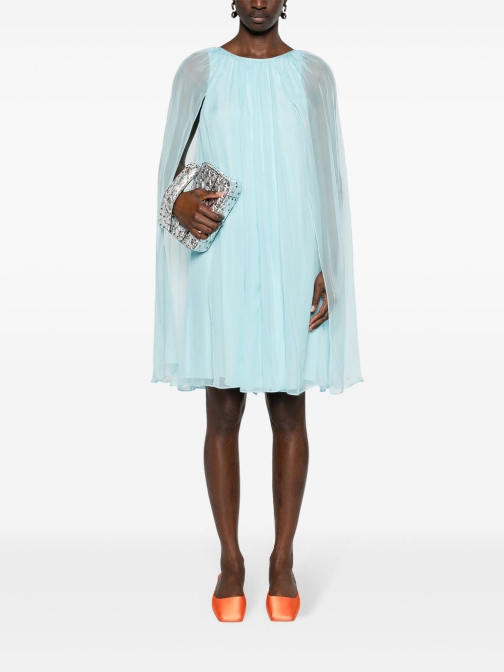 sheer-overlay silk cape dress - 2