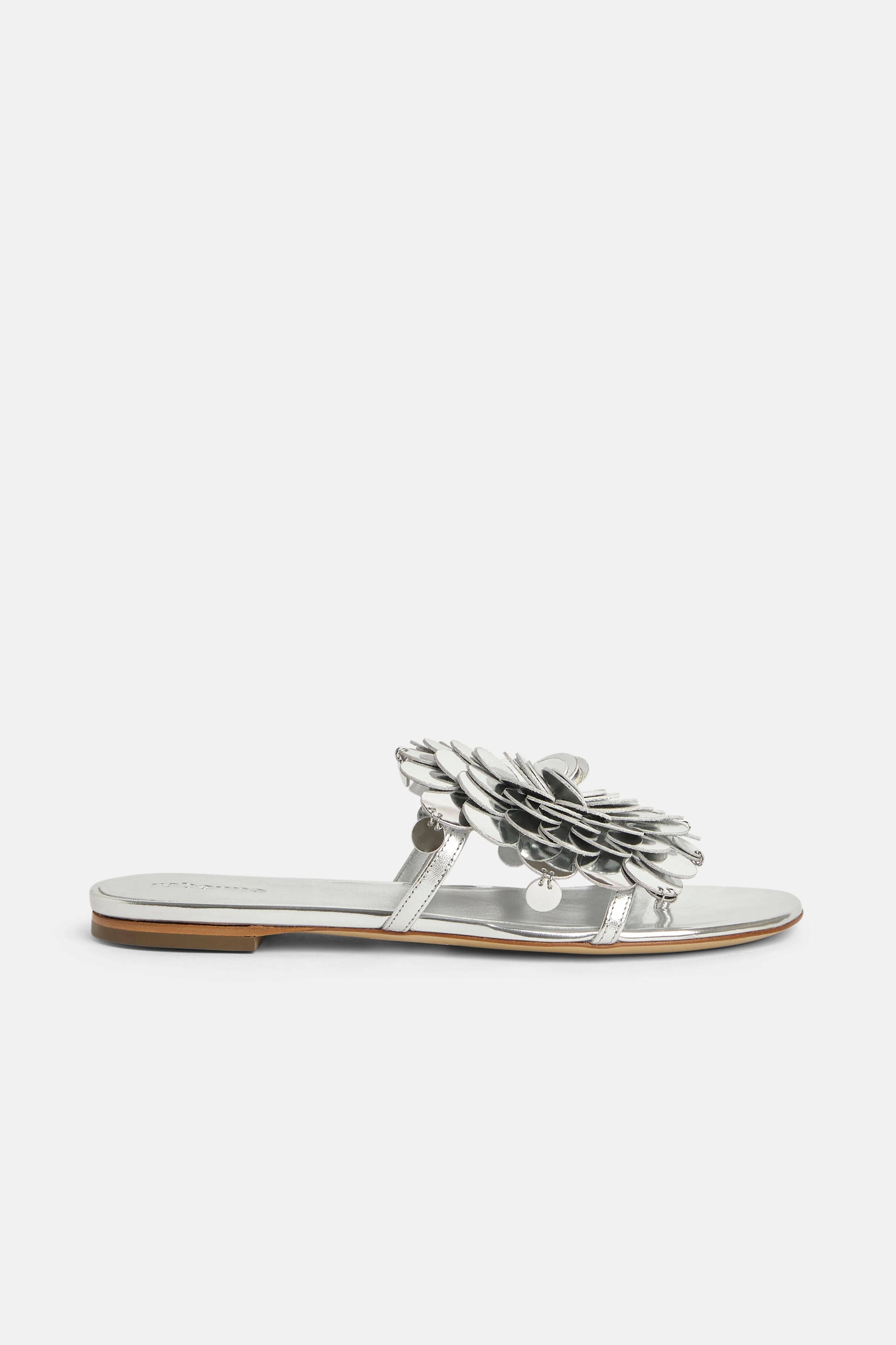 FLAT SANDALS IN SILVER WITH SEQUINS EMBELLISHMENTS - 1