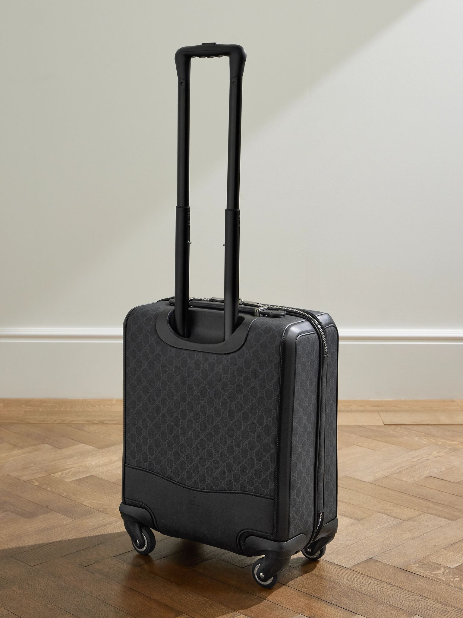 Leather-Trimmed Monogrammed Coated-Canvas Suitcase Black - 3