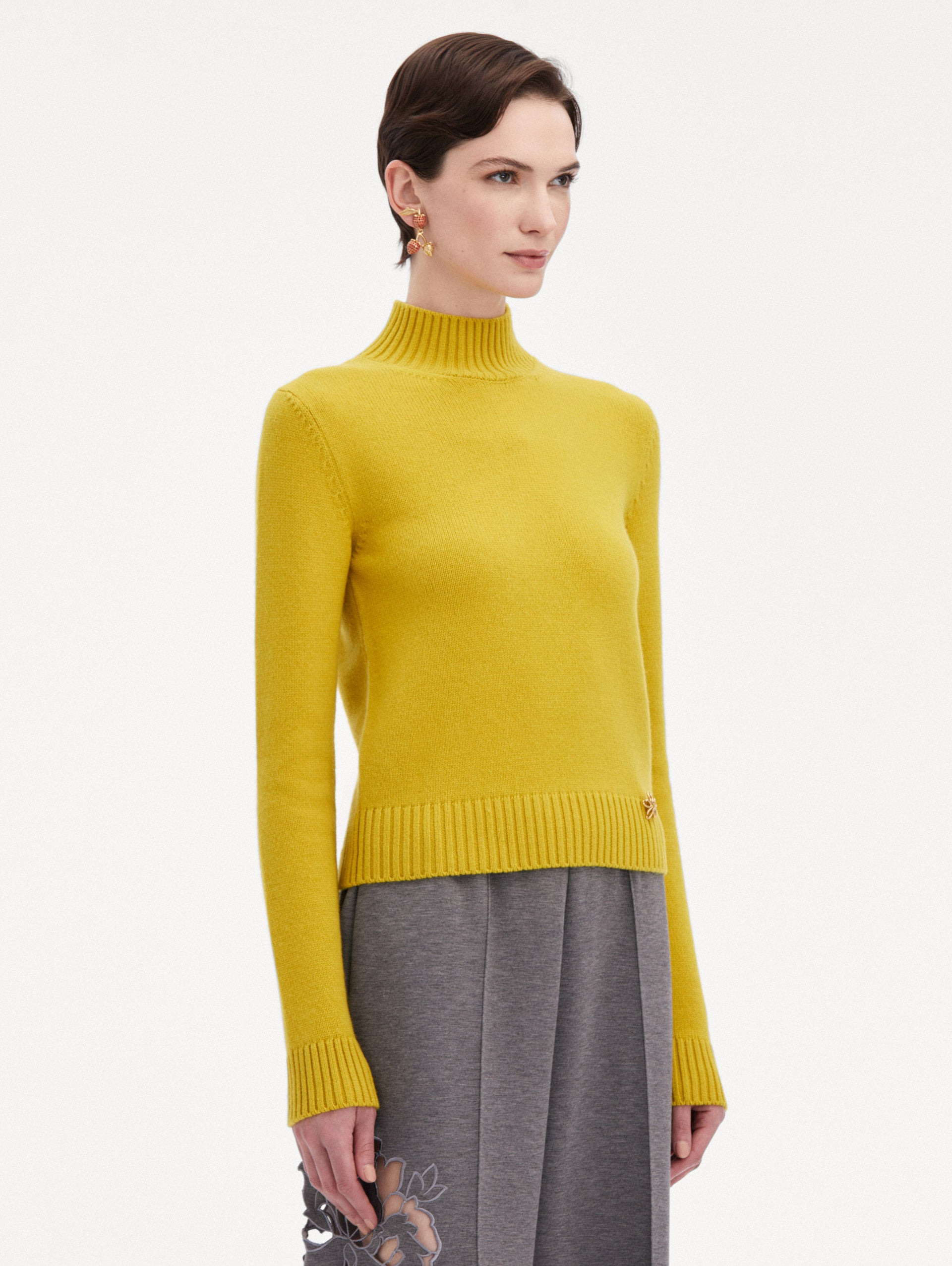 O FLOWER MOCK NECK CASHMERE PULLOVER - 5