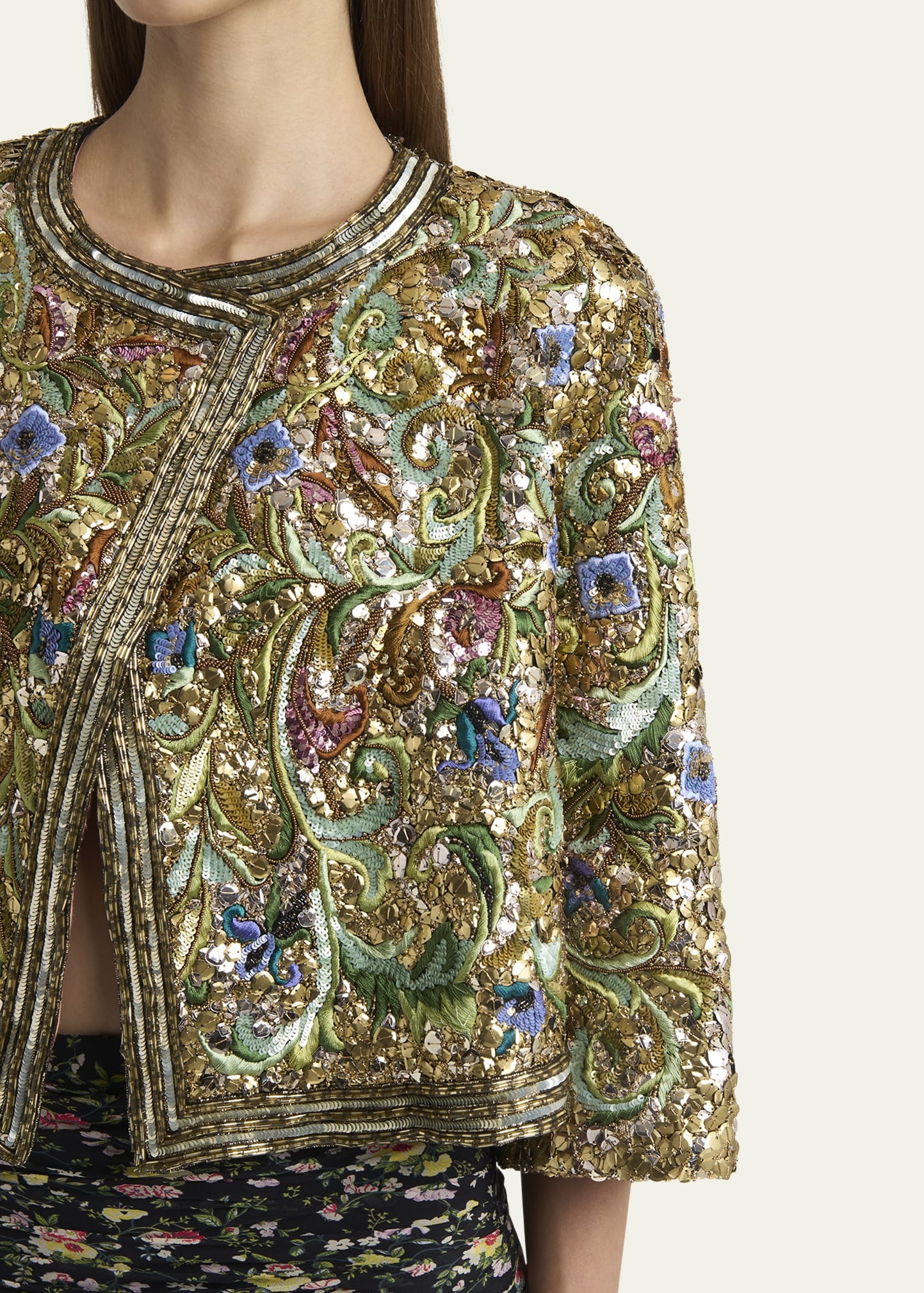 Floral Sequin Caplet Jacket - 5