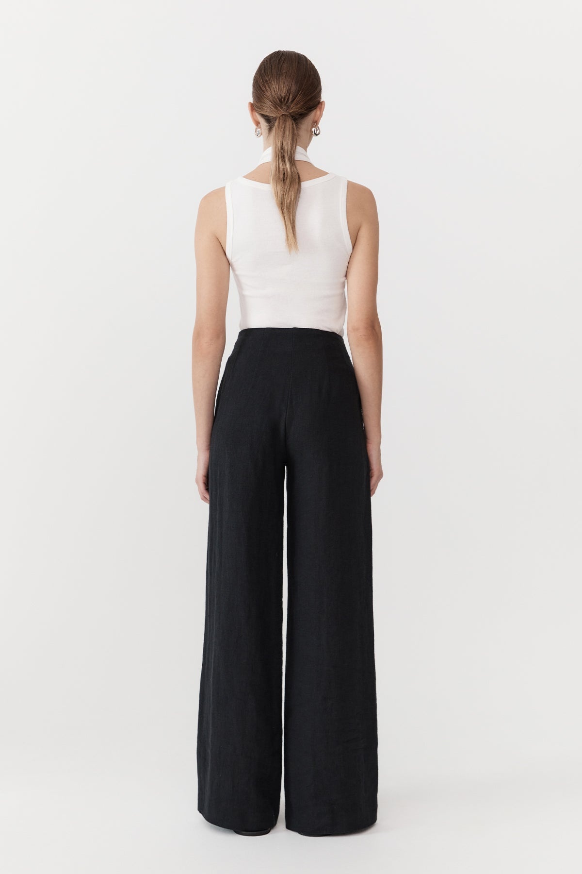 Linen Wide Leg Pants - Black - 6