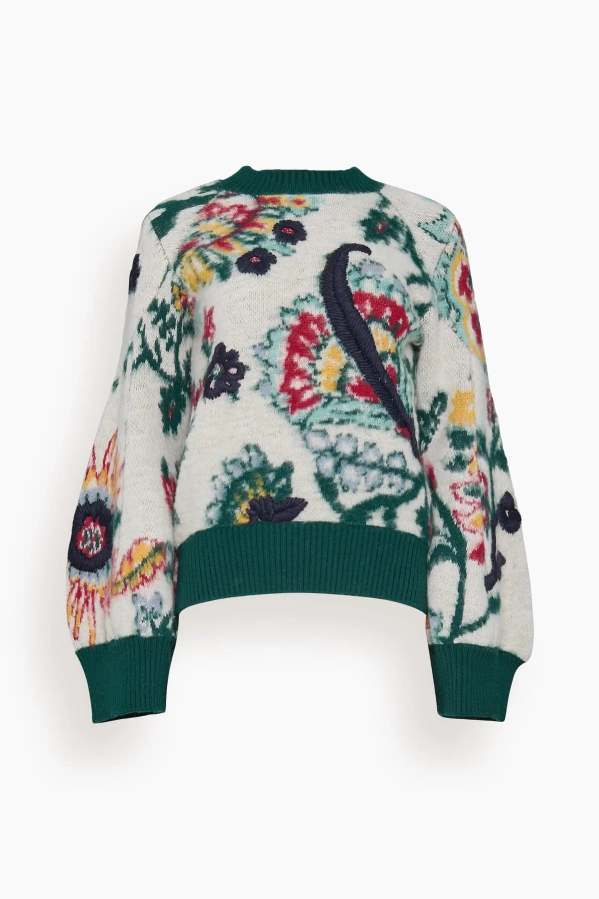 Floral Jacquard Knit Pullover in Ivory - 1