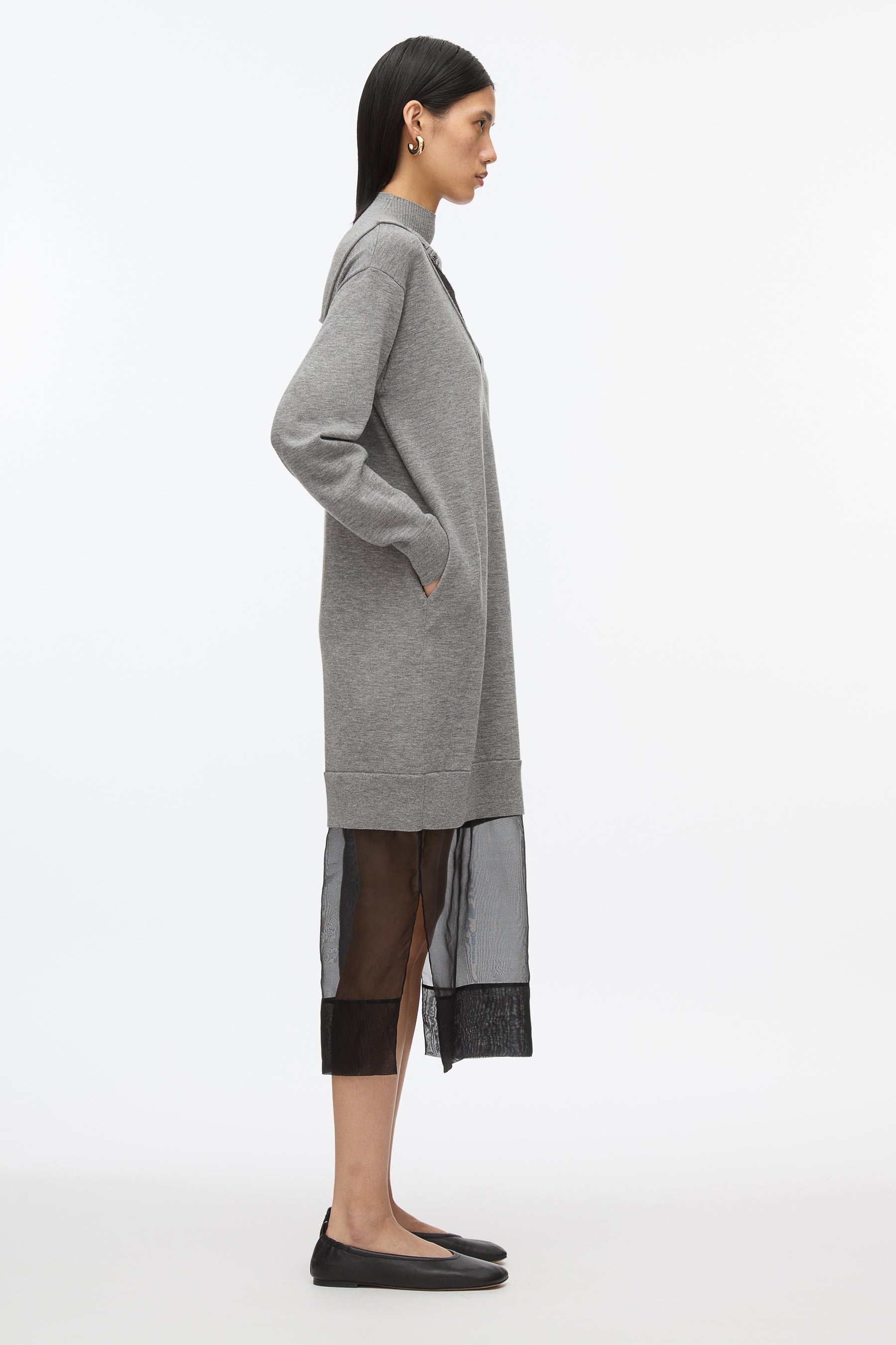 Mockneck Knit Dress with Lace Inlay - 2