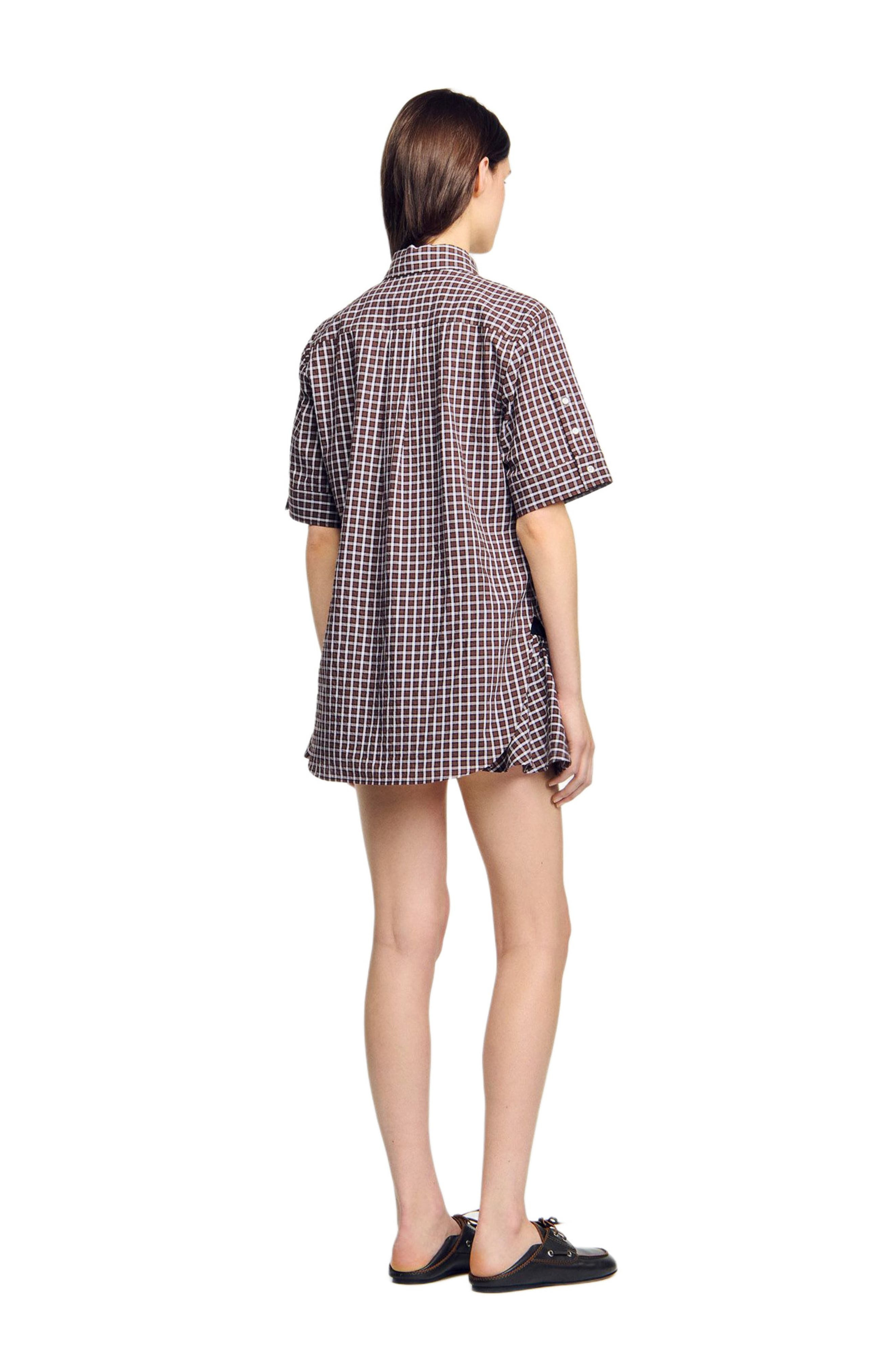 SANDRO Oversized checkered shirt in Brown at Nordstrom - 2