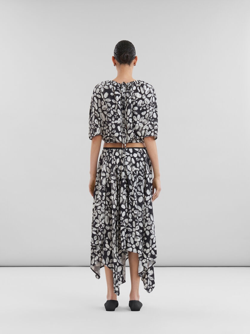 BLACK SATIN-BACK CRÊPE MIDI SKIRT WITH BLOOMING PRINT - 3