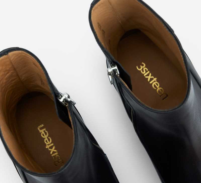 Square Toe Side Zip Boot - Black Calf Leather 5