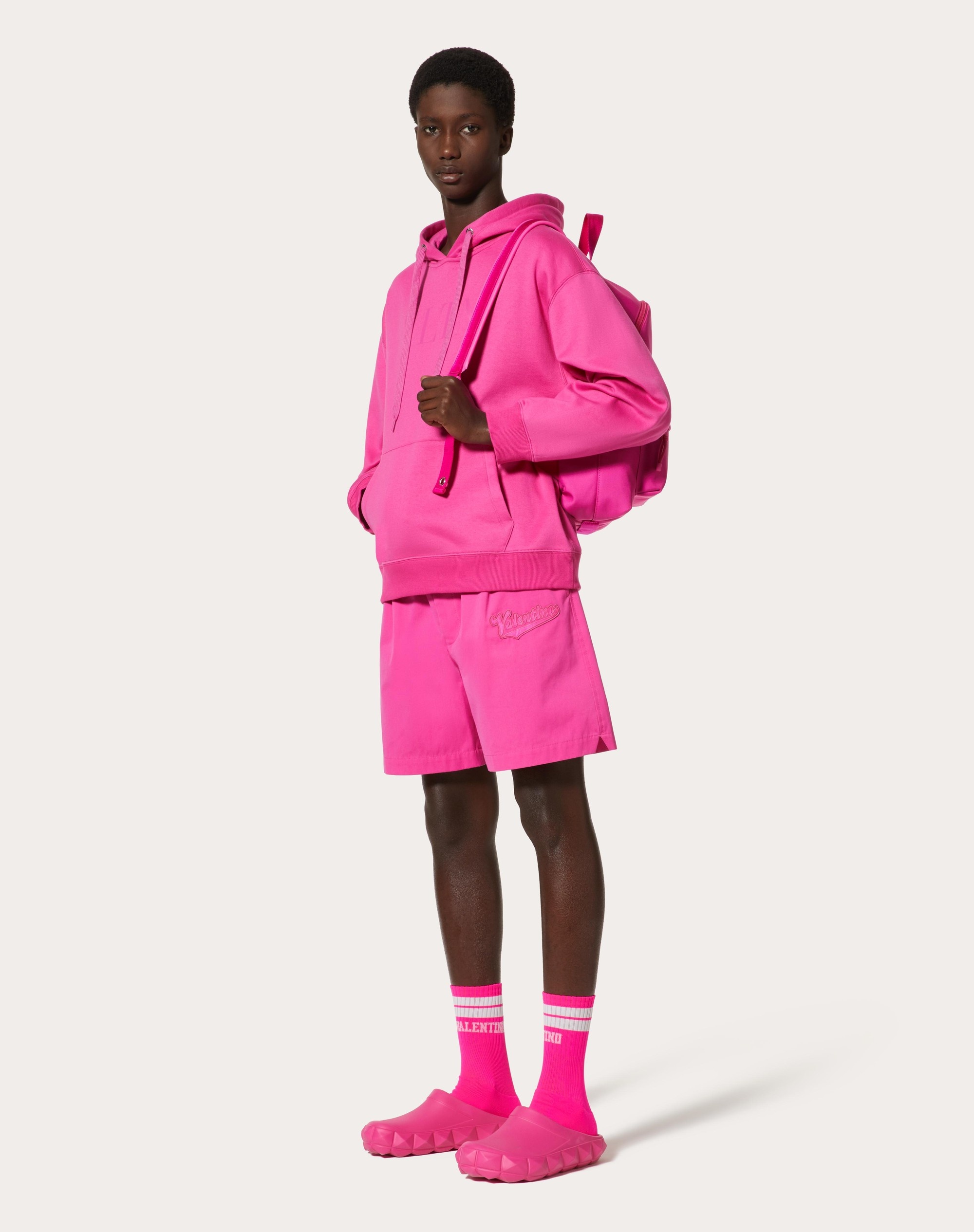 COTTON HOODED SWEATSHIRT WITH VLTN PRINT - 2
