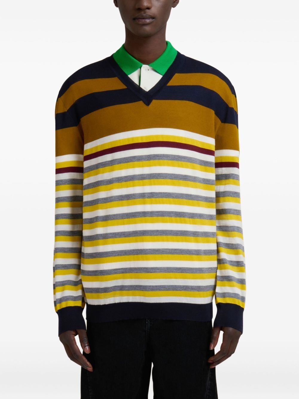striped V-neck sweater - 2