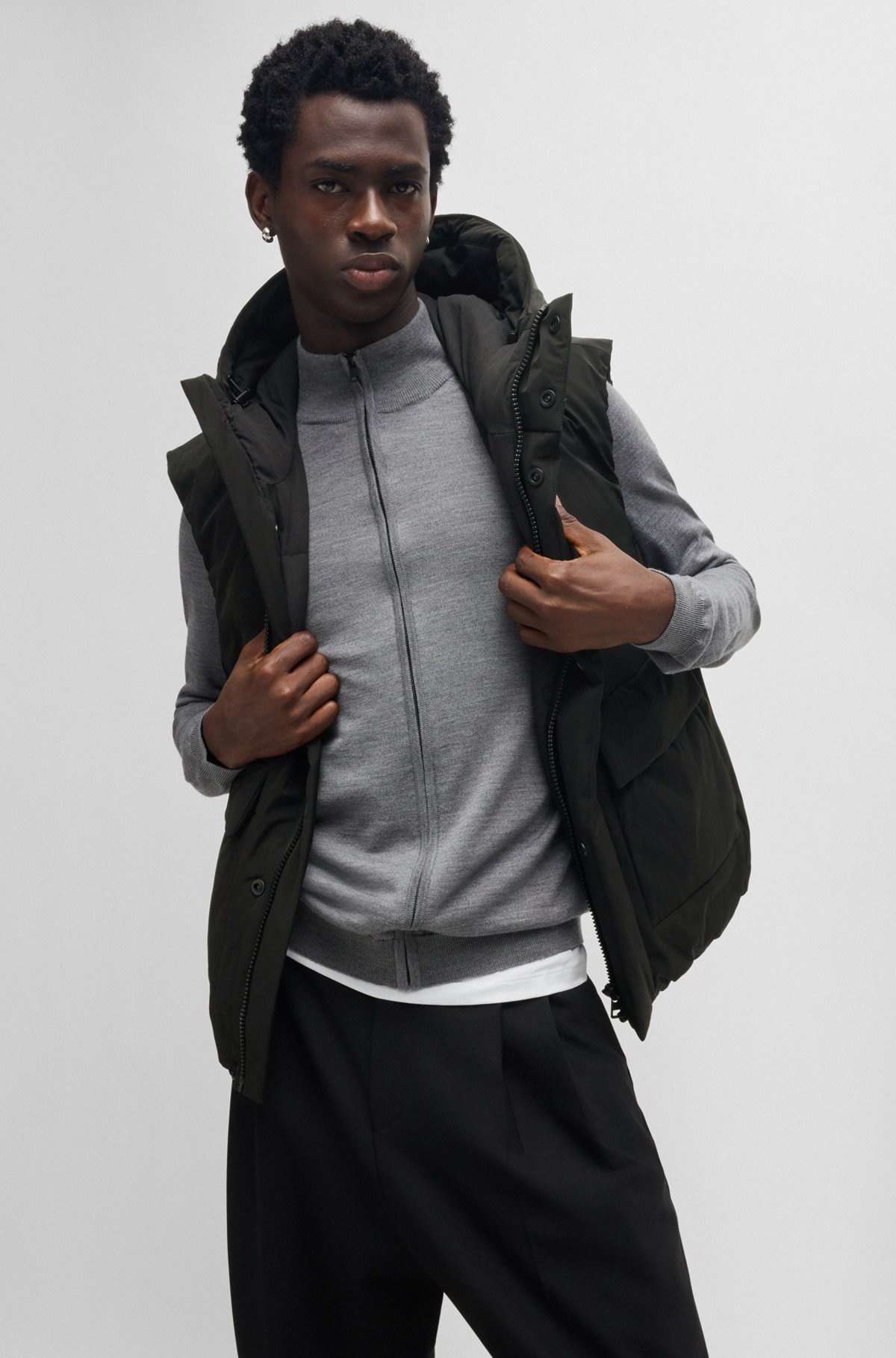 RELAXED-FIT HOODED GILET IN WATER-REPELLENT FABRIC - 6